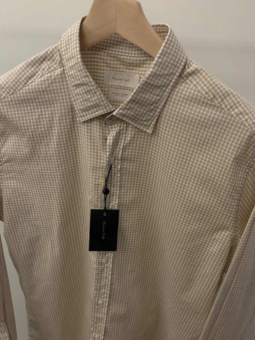 Massimo Dutti Light Beige Gingham Dress Shirt